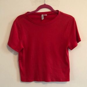 H&M red ribbed crop top crew neck XL summer